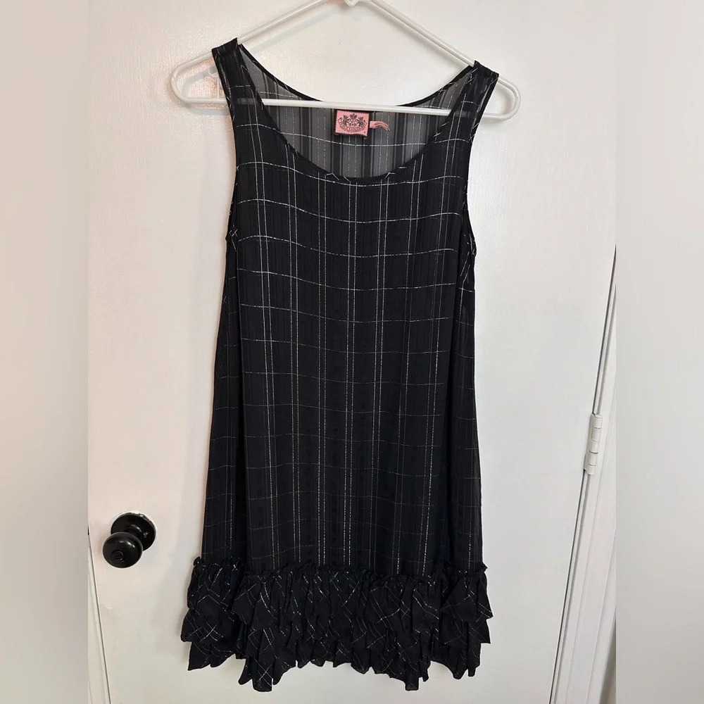 Juicy Couture Black & Silver checker Sheer Slip Cover Dress Women’s Size 0 #1439